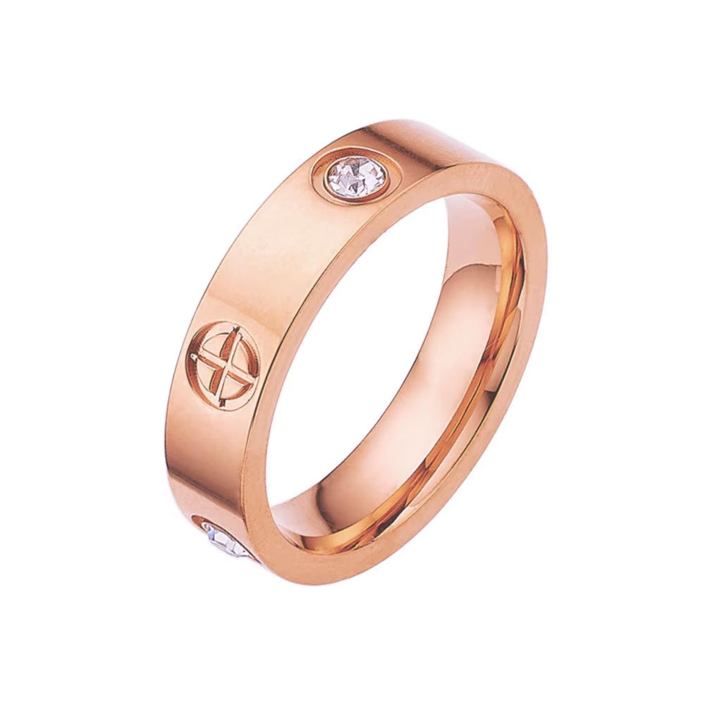 Classic Cross Stainless Steel Love Ring for Women Men Rose Gold Color Couple CZ Crystal Rings Luxury Jewelry Wedding Gift