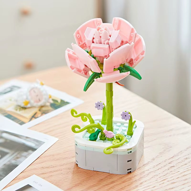 Rose Bouquet Orchid Beautiful Block Flower Succulents Potted Building Blocks Romantic Kit Assembly Building Toy Girl Gift