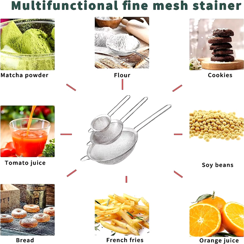 1/3/4Pcs/Set Stainless Steel Wire Fine Mesh Oil Strainer Flour Colander Sieve Sifter Pastry Baking Tools Kitchen Accessories