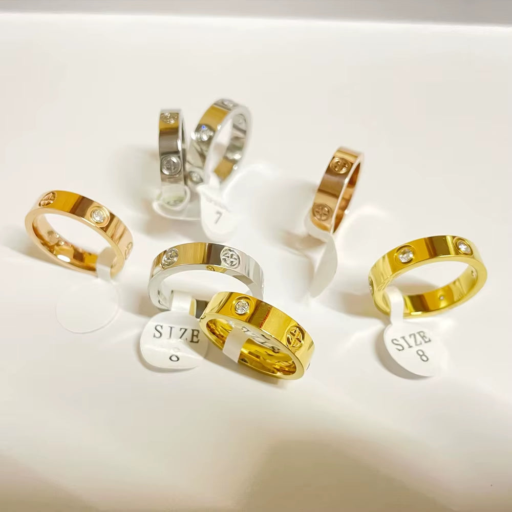 Classic Cross Stainless Steel Love Ring for Women Men Rose Gold Color Couple CZ Crystal Rings Luxury Jewelry Wedding Gift