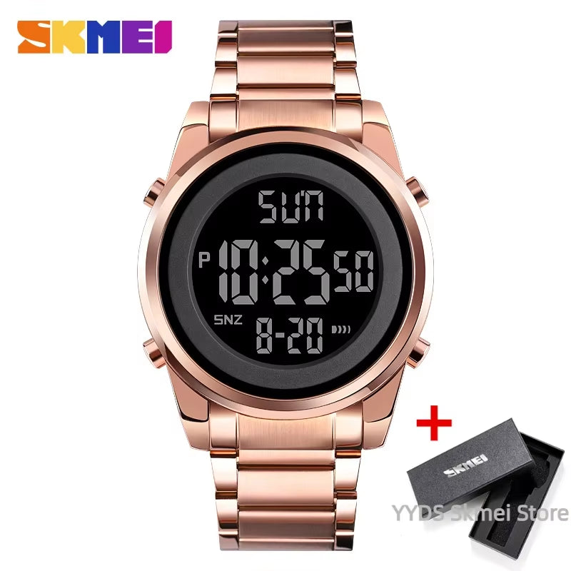 Luxury Waterproof Watch for Men Stainless Steel Electronic Sports Digital Mens Wristwatches Man Clock Reloj Masculino 1611
