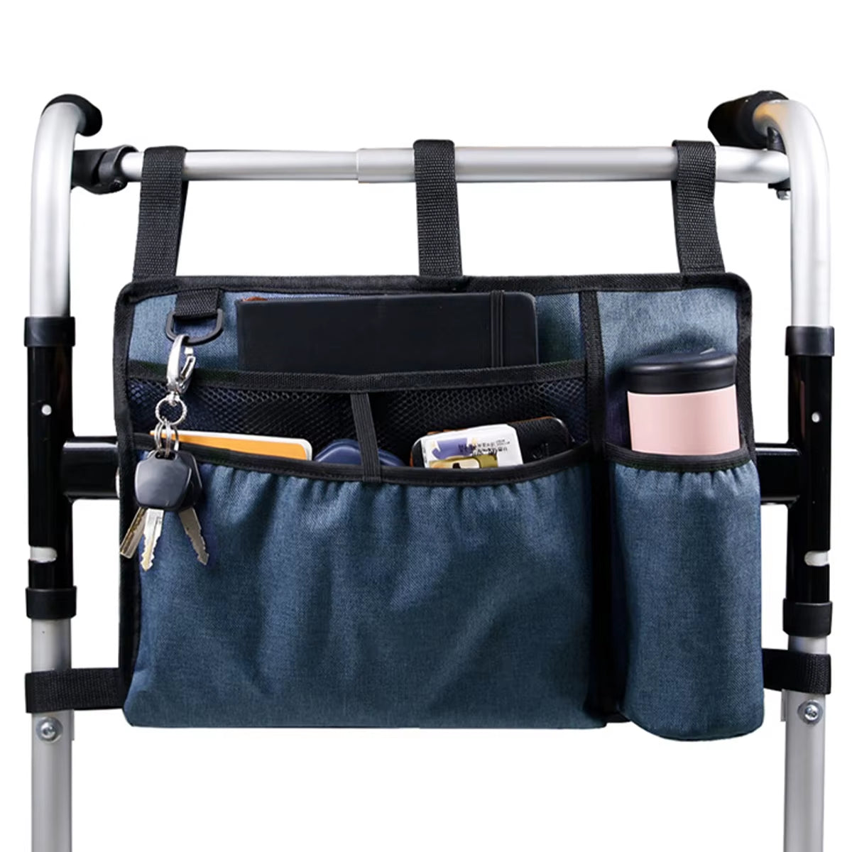 Walker Bag Basket with Cup Holder Suit for Adult Folding Walkers Seniors, Elderly, Handicap Carry Storage Pouch Organizer