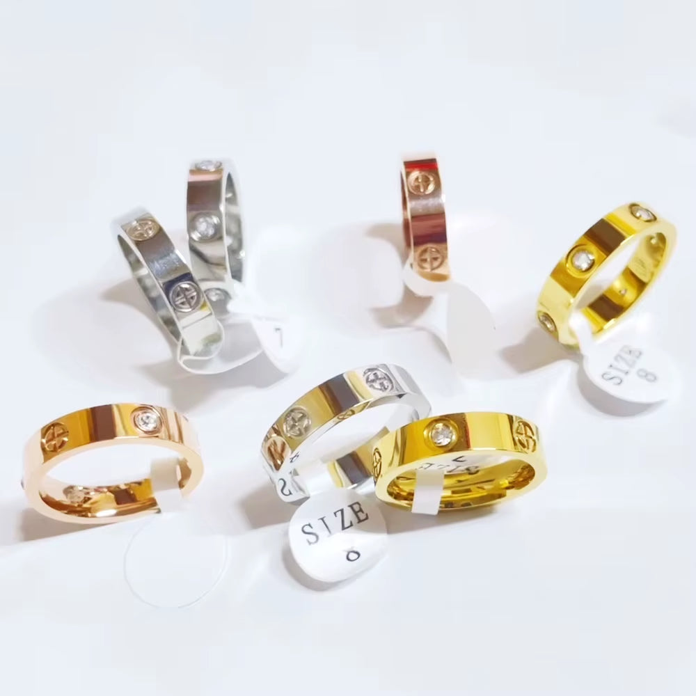 Classic Cross Stainless Steel Love Ring for Women Men Rose Gold Color Couple CZ Crystal Rings Luxury Jewelry Wedding Gift