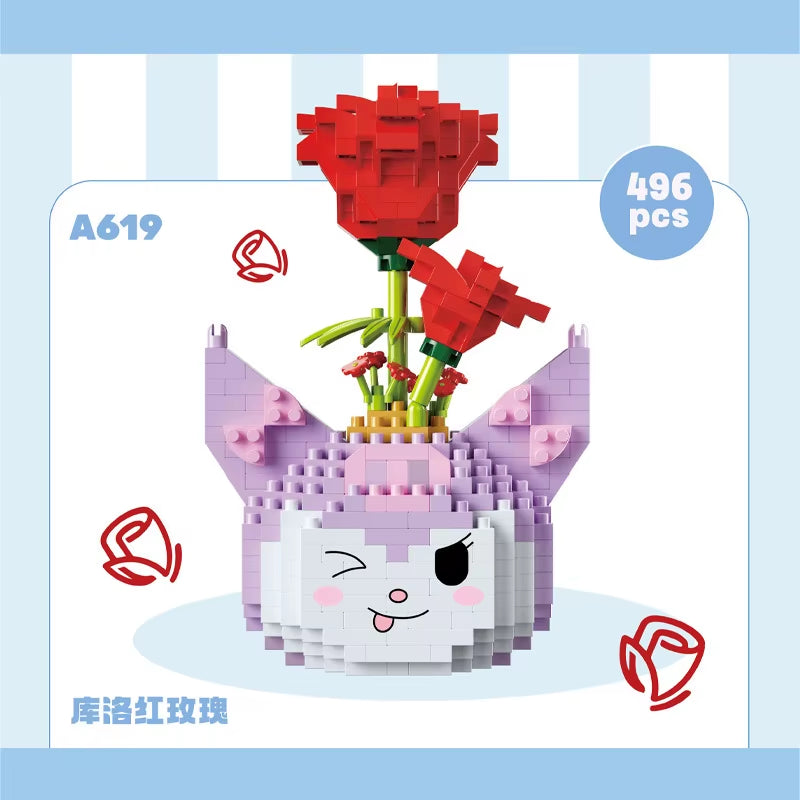 Rose Bouquet Orchid Beautiful Block Flower Succulents Potted Building Blocks Romantic Kit Assembly Building Toy Girl Gift