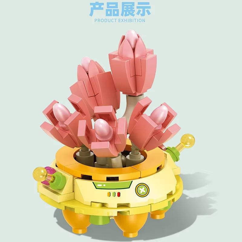 Rose Bouquet Orchid Beautiful Block Flower Succulents Potted Building Blocks Romantic Kit Assembly Building Toy Girl Gift
