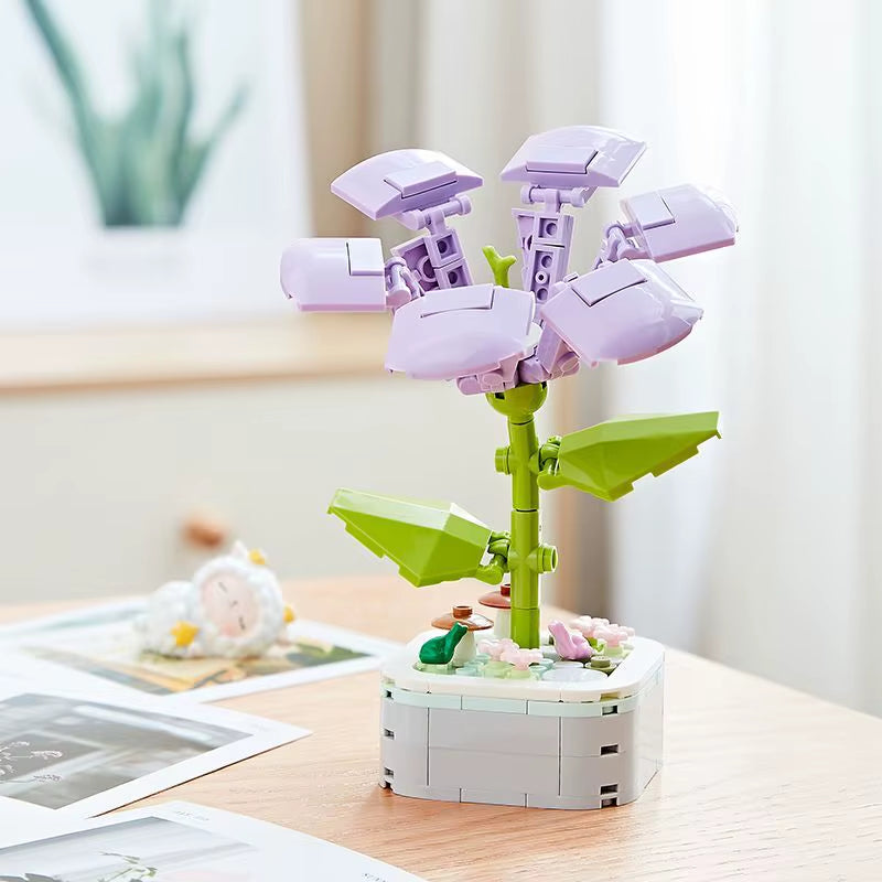 Rose Bouquet Orchid Beautiful Block Flower Succulents Potted Building Blocks Romantic Kit Assembly Building Toy Girl Gift