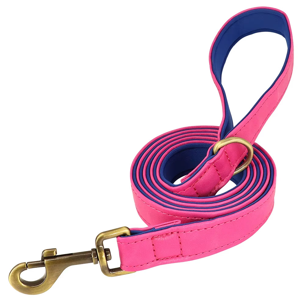 Customized Leather Dog Collar Leash Set Soft Padded Leather Collar for Small Medium Large Dogs with Free Engraved Nameplate