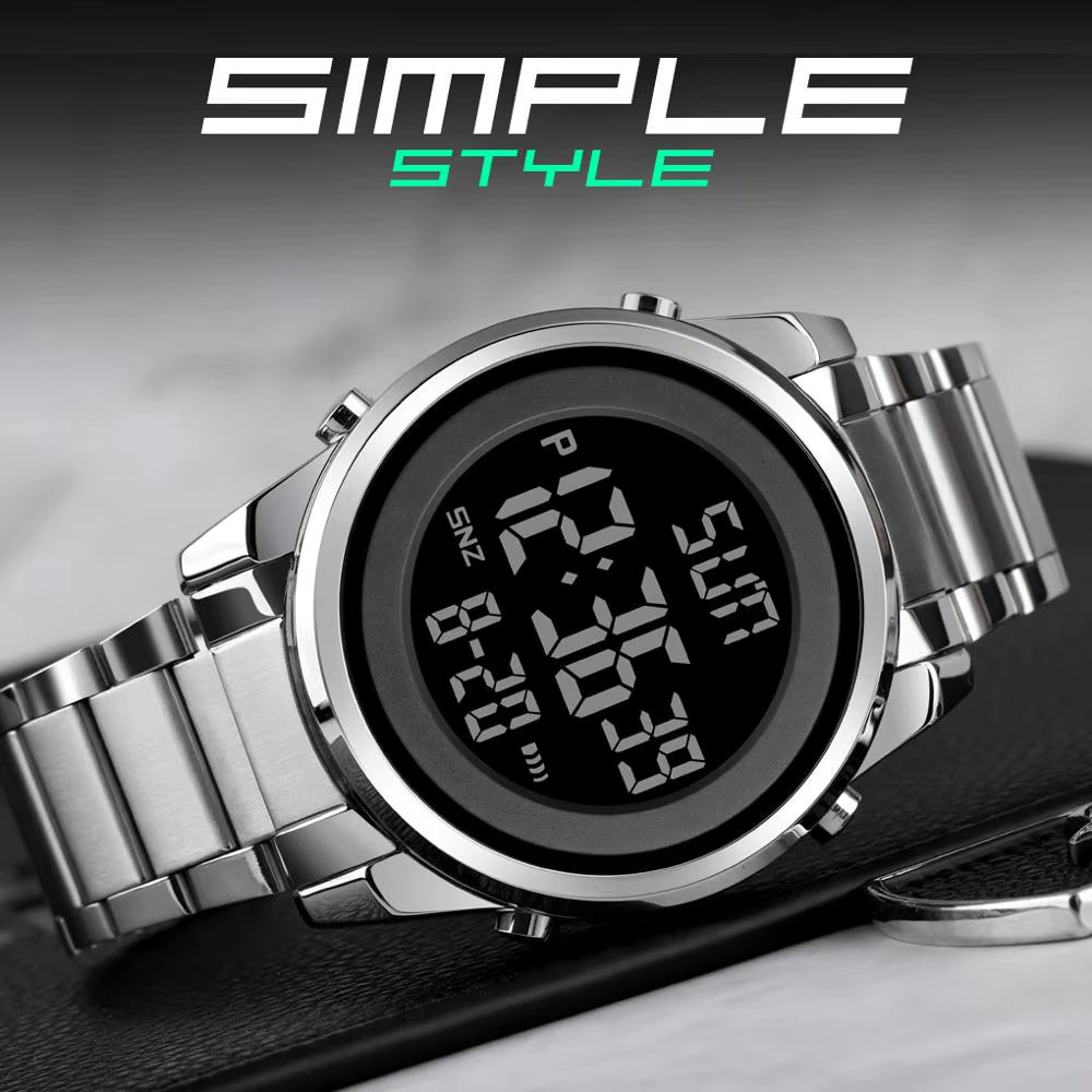 Luxury Waterproof Watch for Men Stainless Steel Electronic Sports Digital Mens Wristwatches Man Clock Reloj Masculino 1611