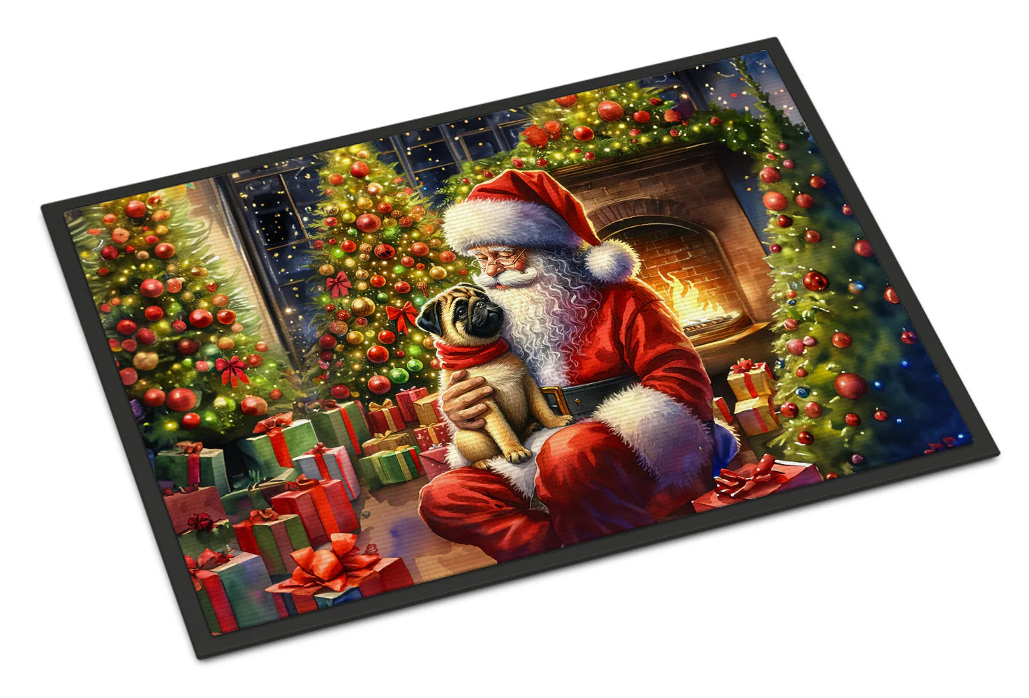 Fawn Pug and Santa Claus Doormat