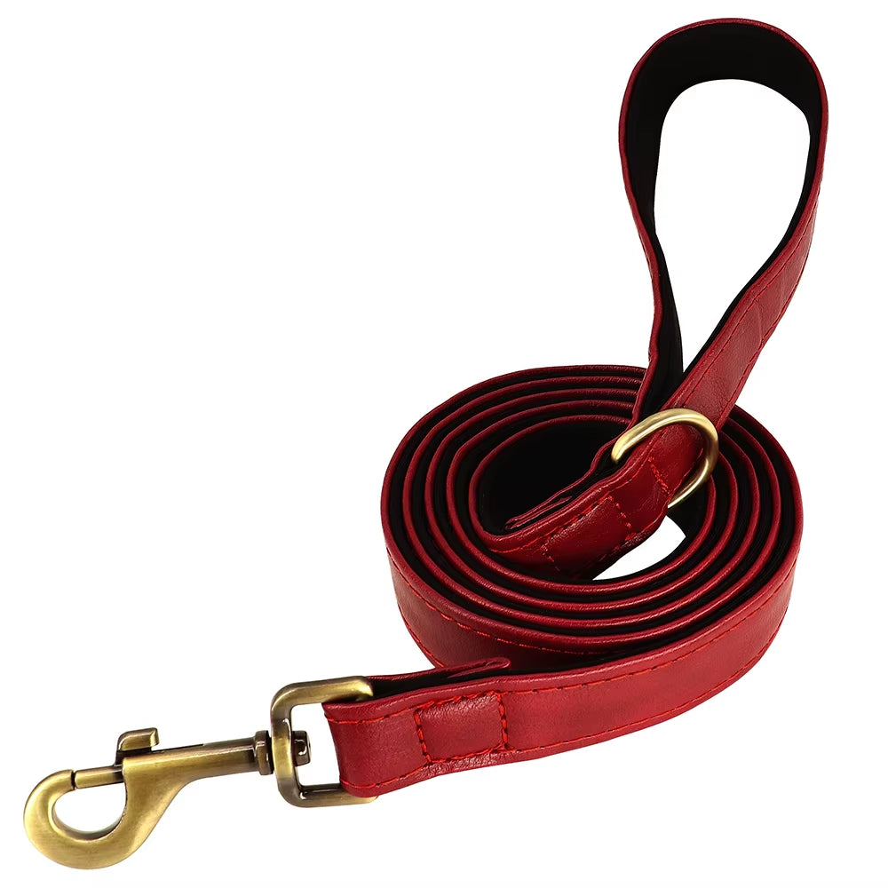 Customized Leather Dog Collar Leash Set Soft Padded Leather Collar for Small Medium Large Dogs with Free Engraved Nameplate
