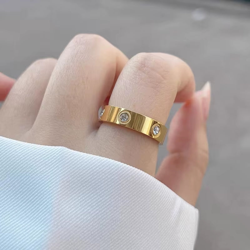 Classic Cross Stainless Steel Love Ring for Women Men Rose Gold Color Couple CZ Crystal Rings Luxury Jewelry Wedding Gift