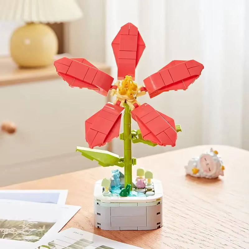 Rose Bouquet Orchid Beautiful Block Flower Succulents Potted Building Blocks Romantic Kit Assembly Building Toy Girl Gift