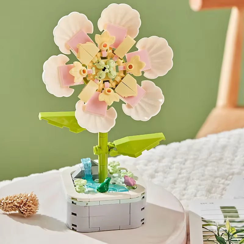 Rose Bouquet Orchid Beautiful Block Flower Succulents Potted Building Blocks Romantic Kit Assembly Building Toy Girl Gift