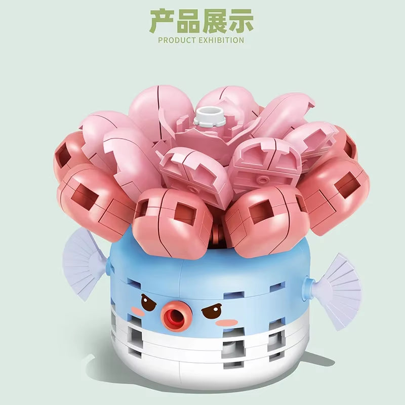 Rose Bouquet Orchid Beautiful Block Flower Succulents Potted Building Blocks Romantic Kit Assembly Building Toy Girl Gift