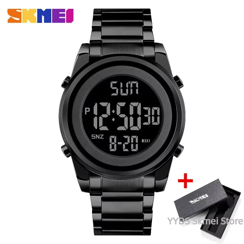 Luxury Waterproof Watch for Men Stainless Steel Electronic Sports Digital Mens Wristwatches Man Clock Reloj Masculino 1611