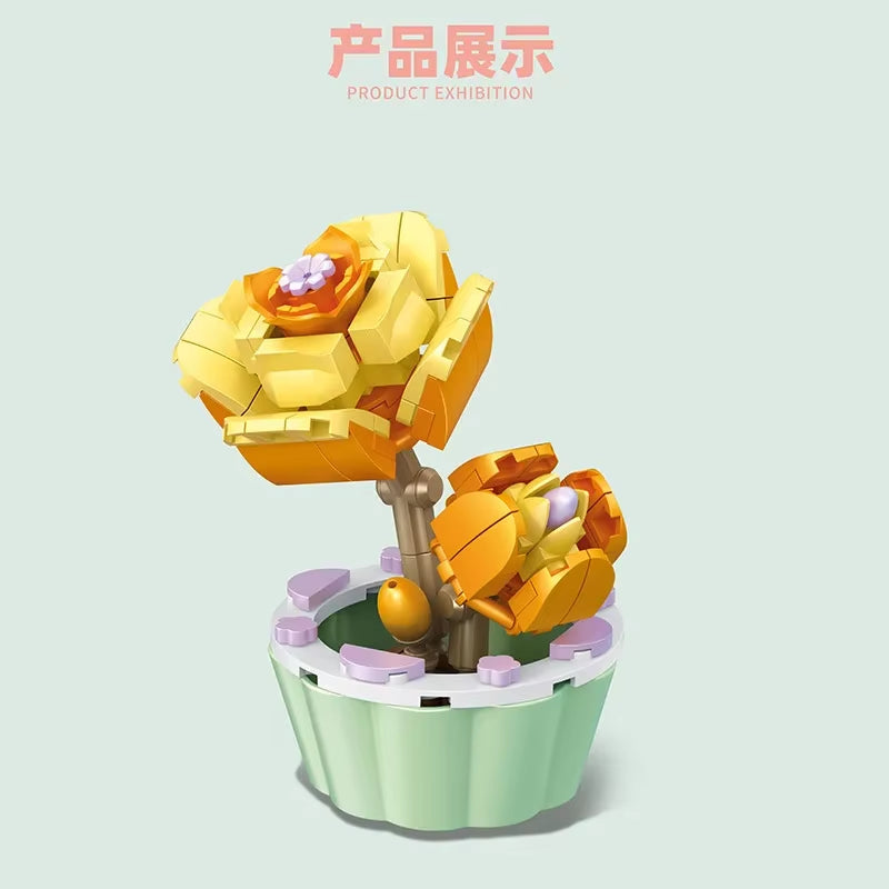 Rose Bouquet Orchid Beautiful Block Flower Succulents Potted Building Blocks Romantic Kit Assembly Building Toy Girl Gift