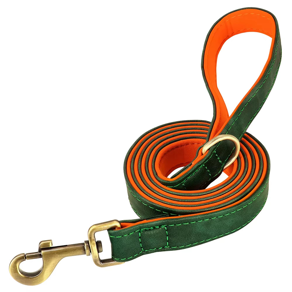 Customized Leather Dog Collar Leash Set Soft Padded Leather Collar for Small Medium Large Dogs with Free Engraved Nameplate