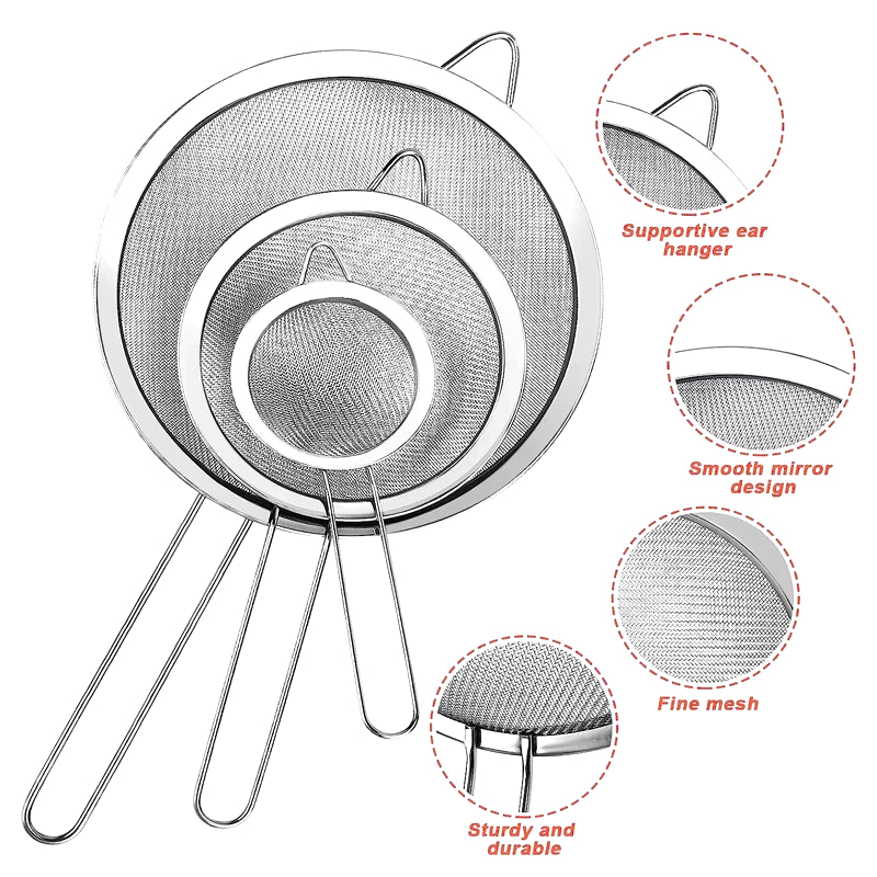 1/3/4Pcs/Set Stainless Steel Wire Fine Mesh Oil Strainer Flour Colander Sieve Sifter Pastry Baking Tools Kitchen Accessories