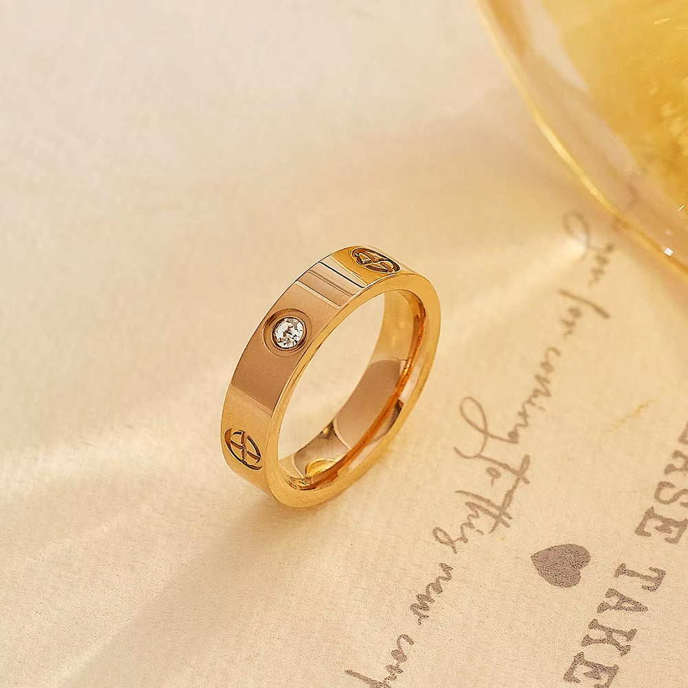 Classic Cross Stainless Steel Love Ring for Women Men Rose Gold Color Couple CZ Crystal Rings Luxury Jewelry Wedding Gift