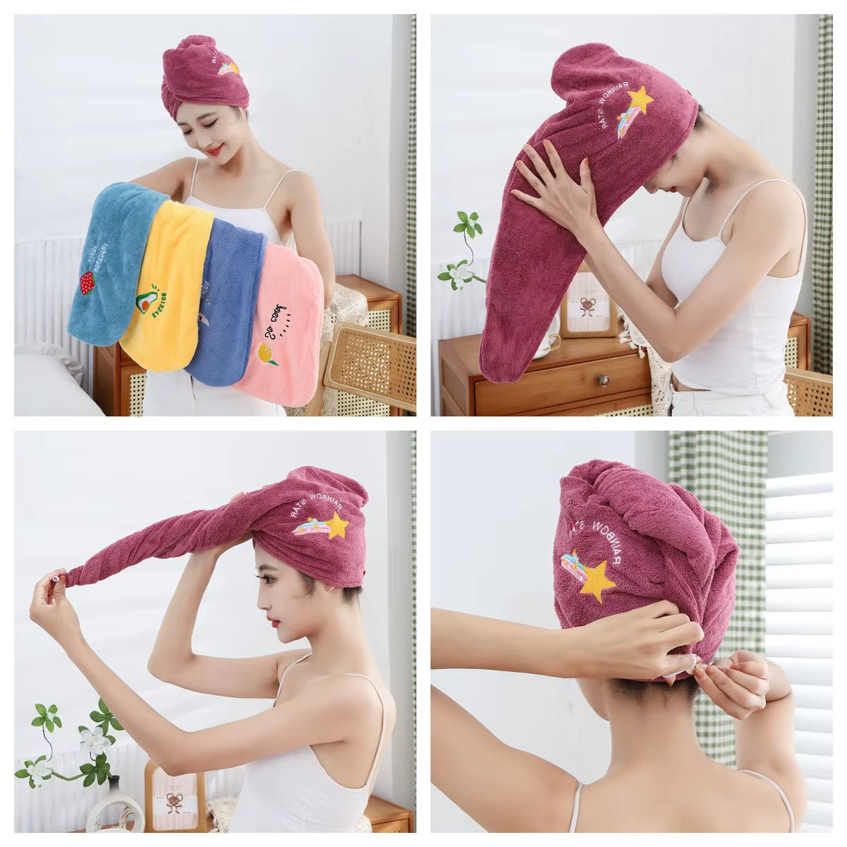 1Pc Quickly Dry Hair Hat Super Absorbent Soft Bathroom Women Head Towels Girls Cute Hair Towel Hair Dry Wrap Bonnets