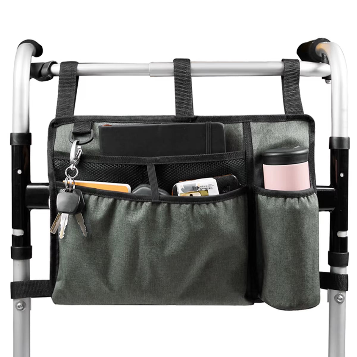 Walker Bag Basket with Cup Holder Suit for Adult Folding Walkers Seniors, Elderly, Handicap Carry Storage Pouch Organizer
