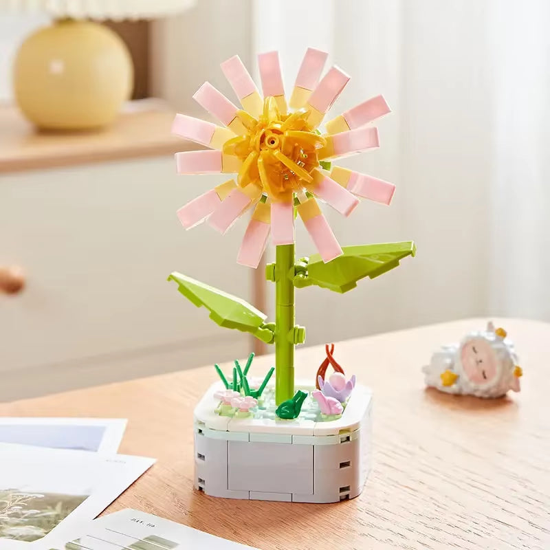 Rose Bouquet Orchid Beautiful Block Flower Succulents Potted Building Blocks Romantic Kit Assembly Building Toy Girl Gift