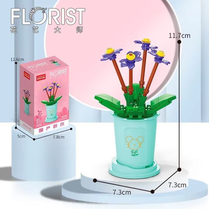 Rose Bouquet Orchid Beautiful Block Flower Succulents Potted Building Blocks Romantic Kit Assembly Building Toy Girl Gift