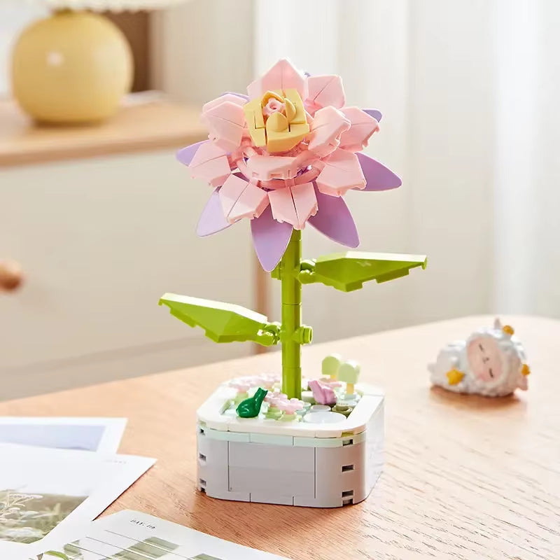 Rose Bouquet Orchid Beautiful Block Flower Succulents Potted Building Blocks Romantic Kit Assembly Building Toy Girl Gift