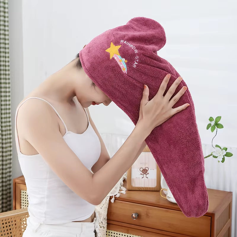 1Pc Quickly Dry Hair Hat Super Absorbent Soft Bathroom Women Head Towels Girls Cute Hair Towel Hair Dry Wrap Bonnets