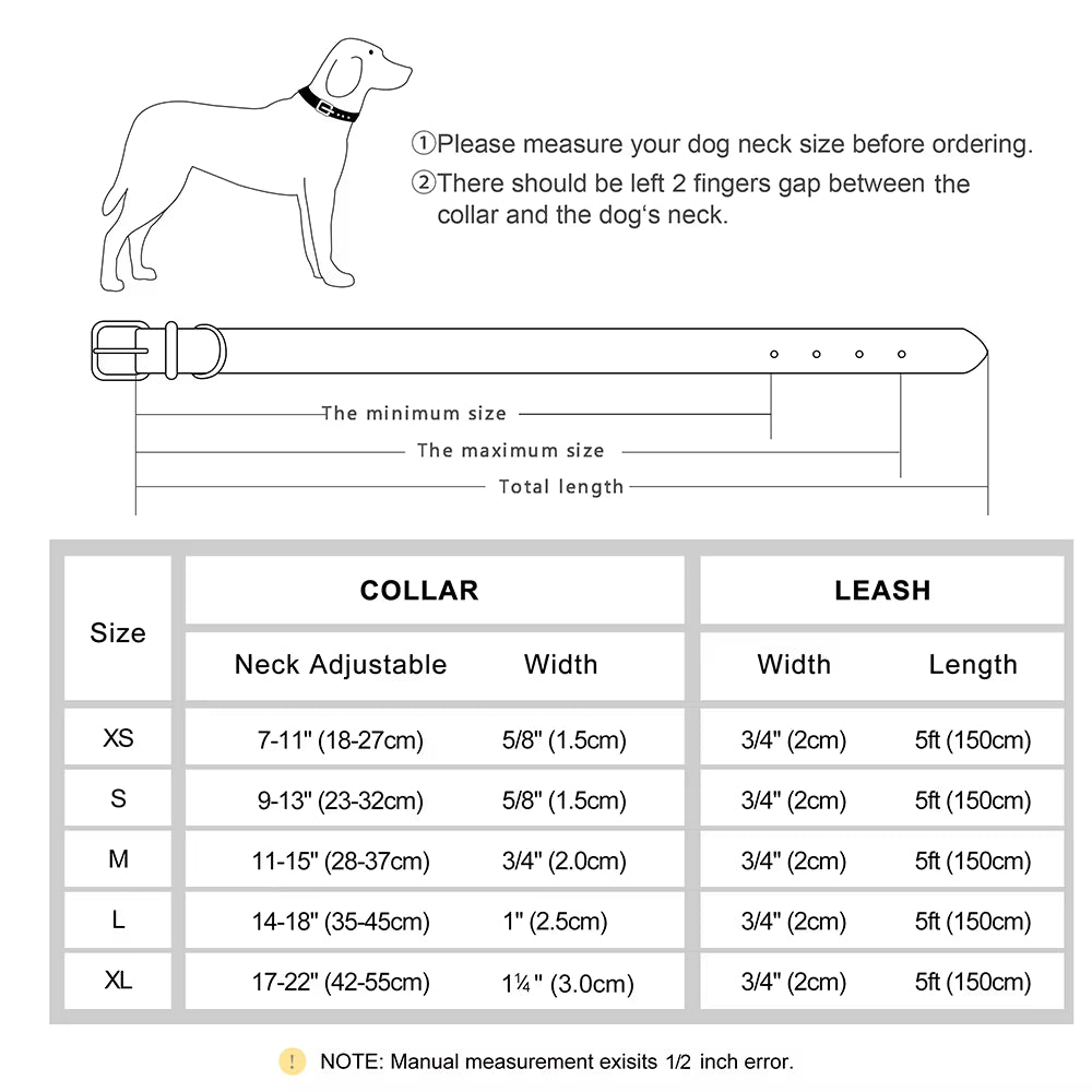 Customized Leather Dog Collar Leash Set Soft Padded Leather Collar for Small Medium Large Dogs with Free Engraved Nameplate