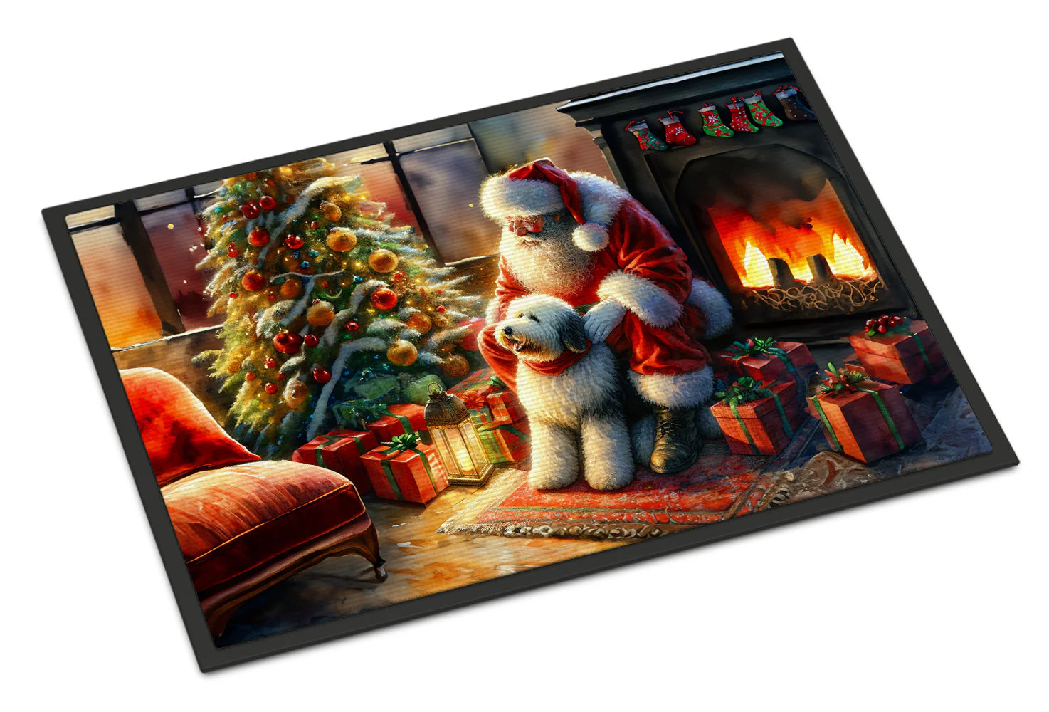 Old English Sheepdog and Santa Claus Doormat