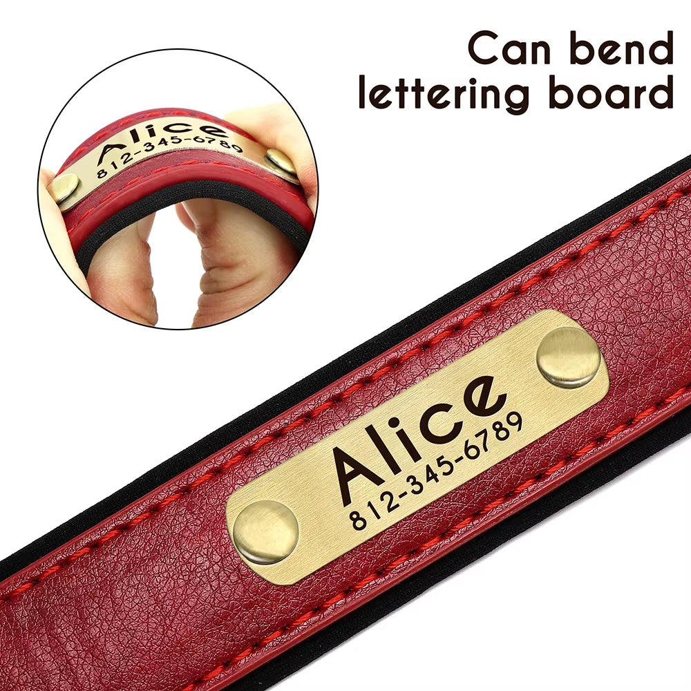 Customized Leather Dog Collar Leash Set Soft Padded Leather Collar for Small Medium Large Dogs with Free Engraved Nameplate