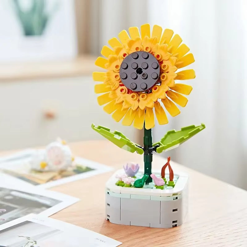 Rose Bouquet Orchid Beautiful Block Flower Succulents Potted Building Blocks Romantic Kit Assembly Building Toy Girl Gift