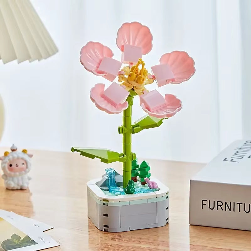 Rose Bouquet Orchid Beautiful Block Flower Succulents Potted Building Blocks Romantic Kit Assembly Building Toy Girl Gift