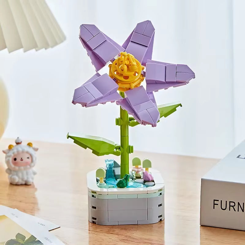 Rose Bouquet Orchid Beautiful Block Flower Succulents Potted Building Blocks Romantic Kit Assembly Building Toy Girl Gift