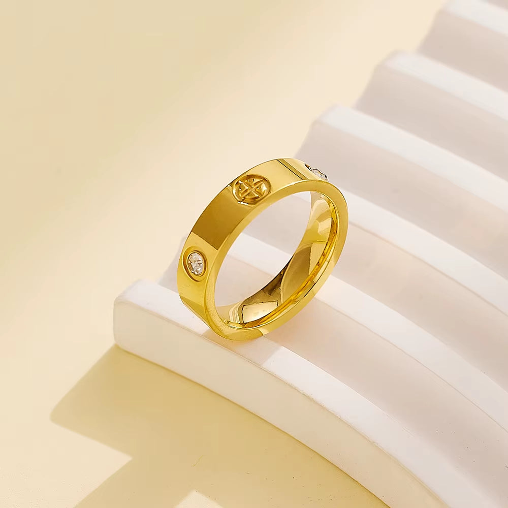 Classic Cross Stainless Steel Love Ring for Women Men Rose Gold Color Couple CZ Crystal Rings Luxury Jewelry Wedding Gift
