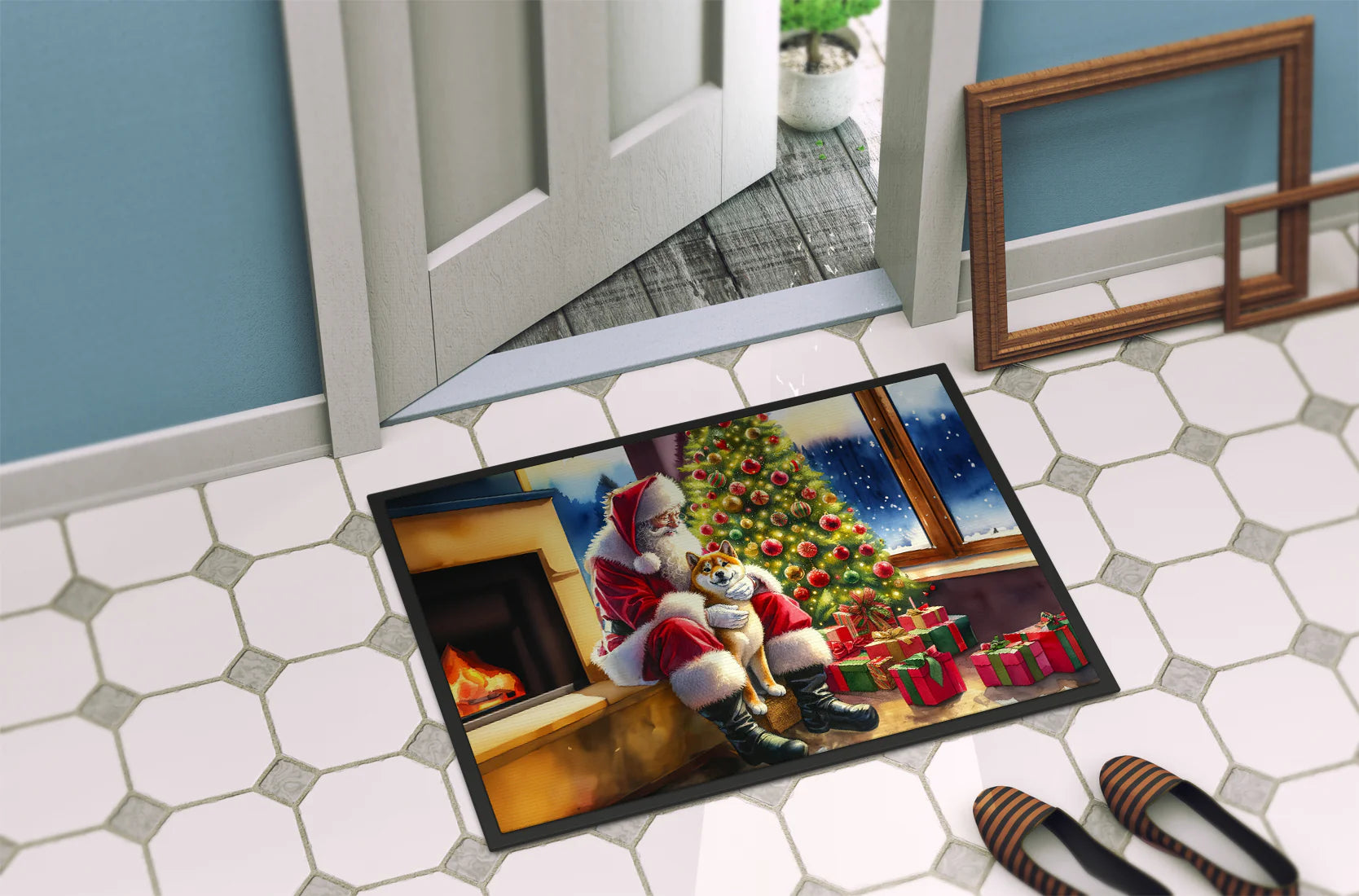 Shiba Inu and Santa Claus Doormat