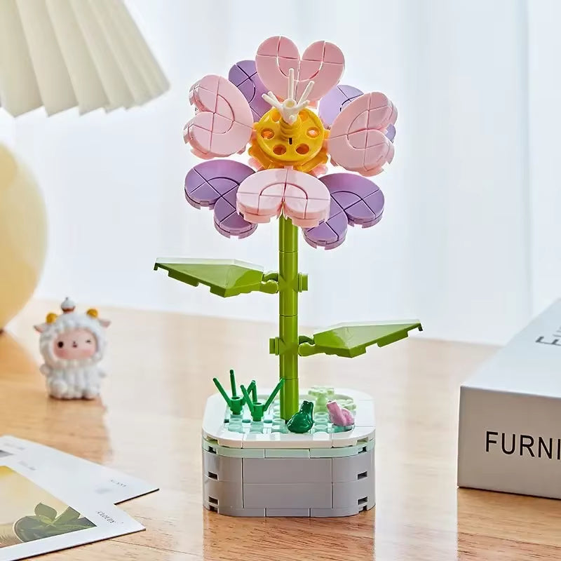 Rose Bouquet Orchid Beautiful Block Flower Succulents Potted Building Blocks Romantic Kit Assembly Building Toy Girl Gift