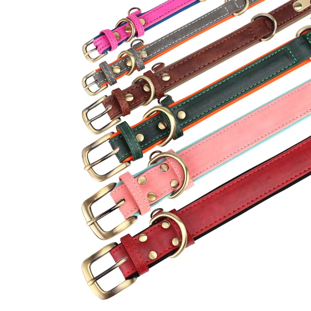 Customized Leather Dog Collar Leash Set Soft Padded Leather Collar for Small Medium Large Dogs with Free Engraved Nameplate