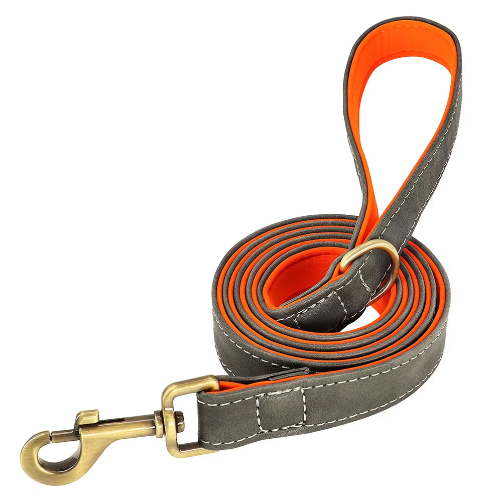 Customized Leather Dog Collar Leash Set Soft Padded Leather Collar for Small Medium Large Dogs with Free Engraved Nameplate