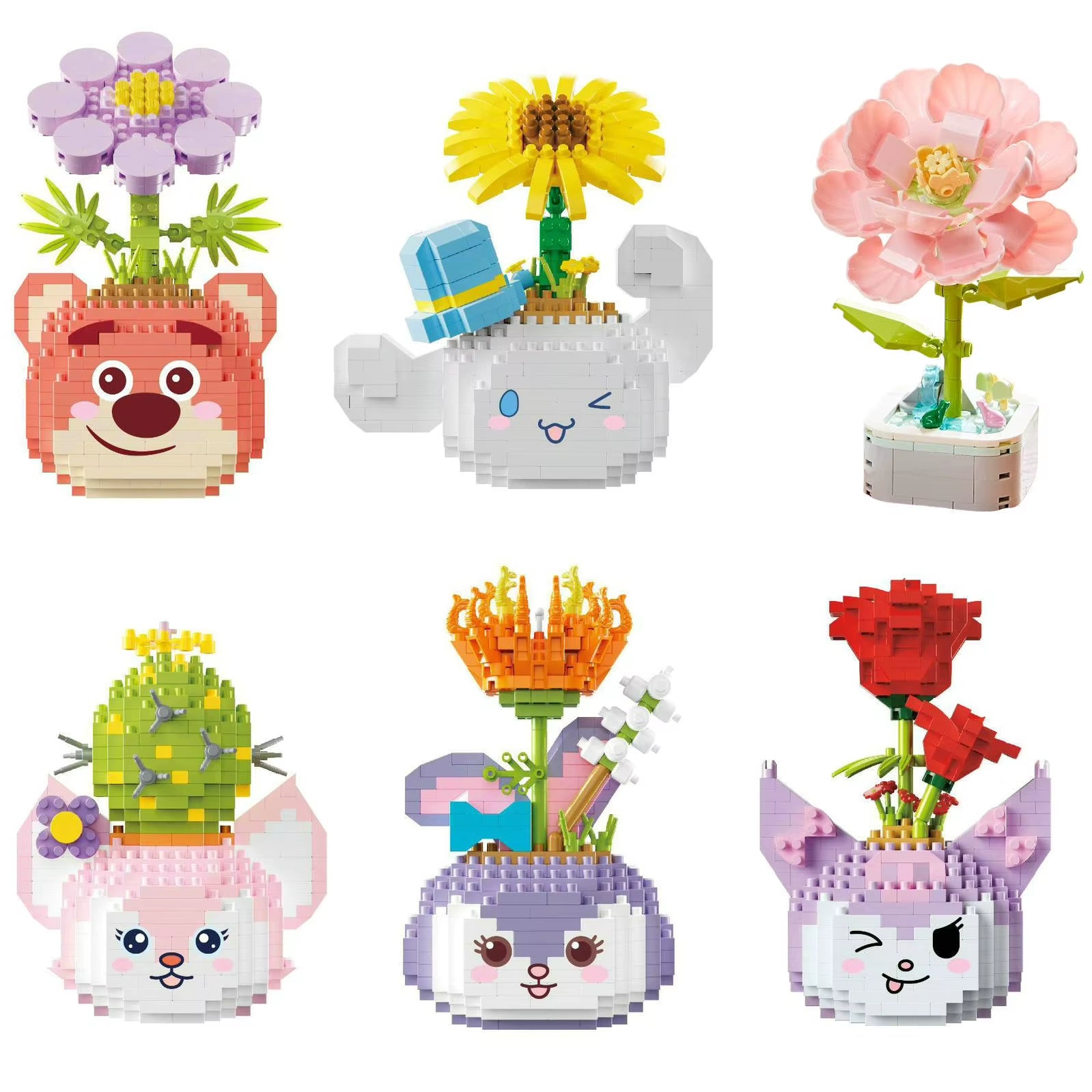 Rose Bouquet Orchid Beautiful Block Flower Succulents Potted Building Blocks Romantic Kit Assembly Building Toy Girl Gift