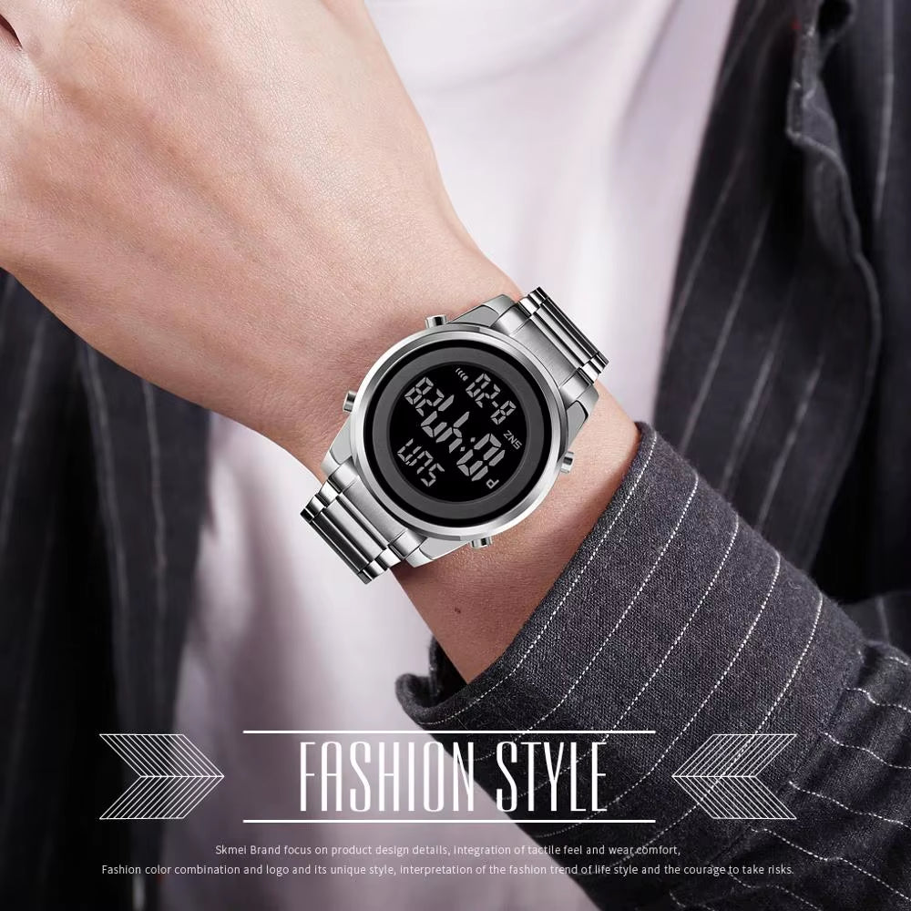 Luxury Waterproof Watch for Men Stainless Steel Electronic Sports Digital Mens Wristwatches Man Clock Reloj Masculino 1611