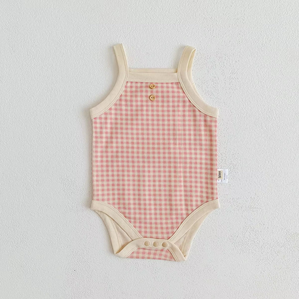 Summer Newborn Baby Girls Sleeveless Sling Plaid Outfits Cotton Soft Jumpsuits Infant Kids Casual Clothing Bodysuits
