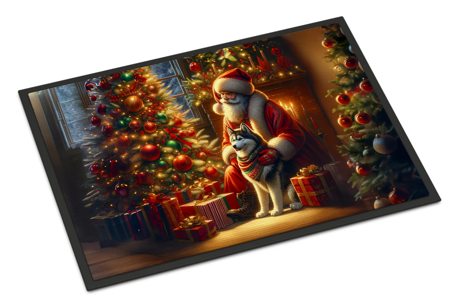 Siberian Husky and Santa Claus Doormat